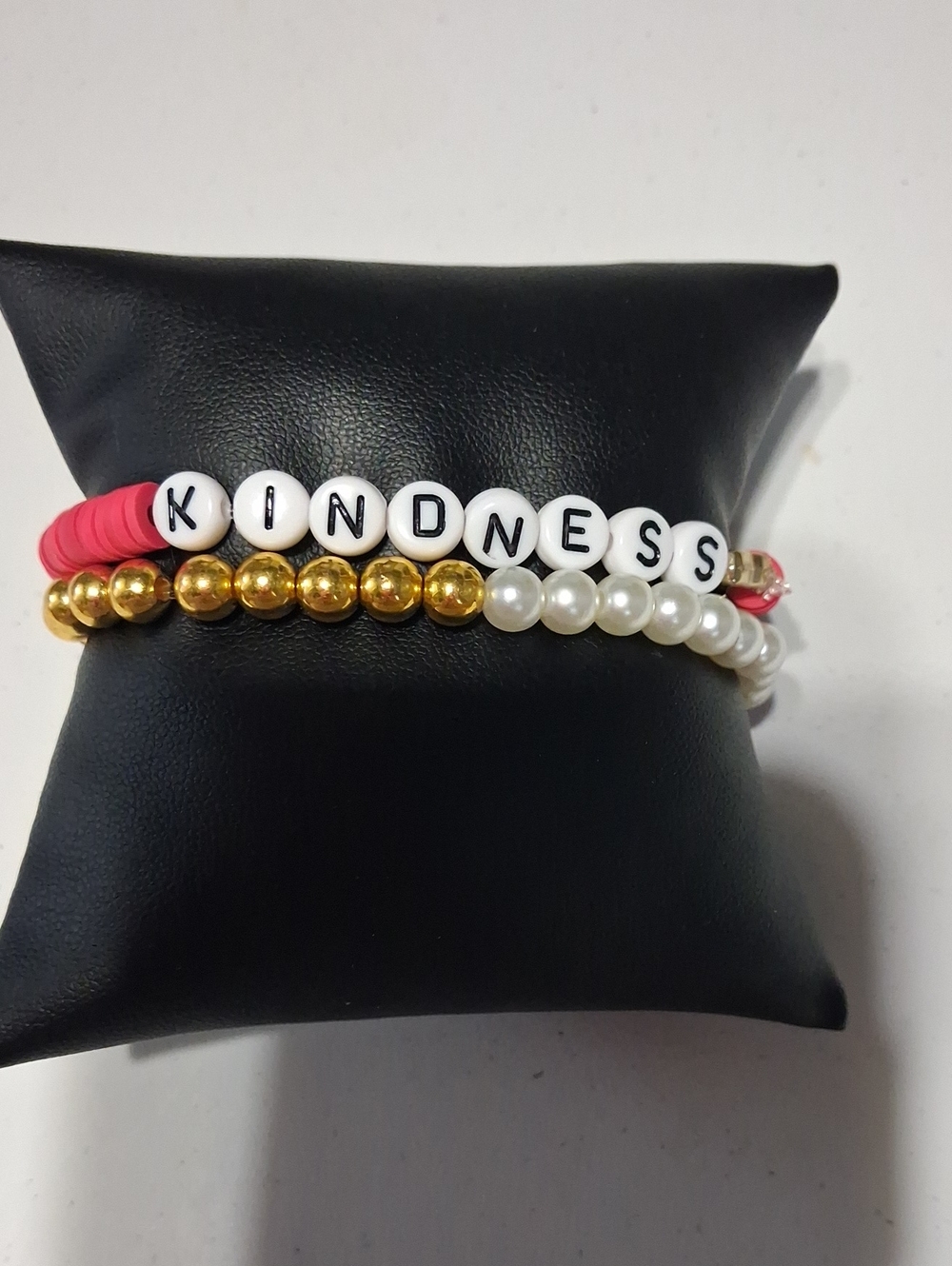 Handmade Kindness Beaded Bracelet Set - Pink, Gold & White Set Of 2